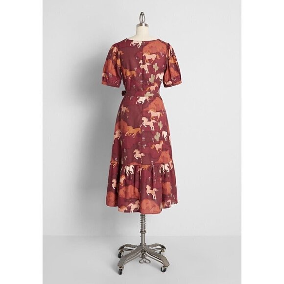 Modcloth Princess Highway Horse Print Midi Dress NEW Western Boho Size 8 - Picture 2 of 13